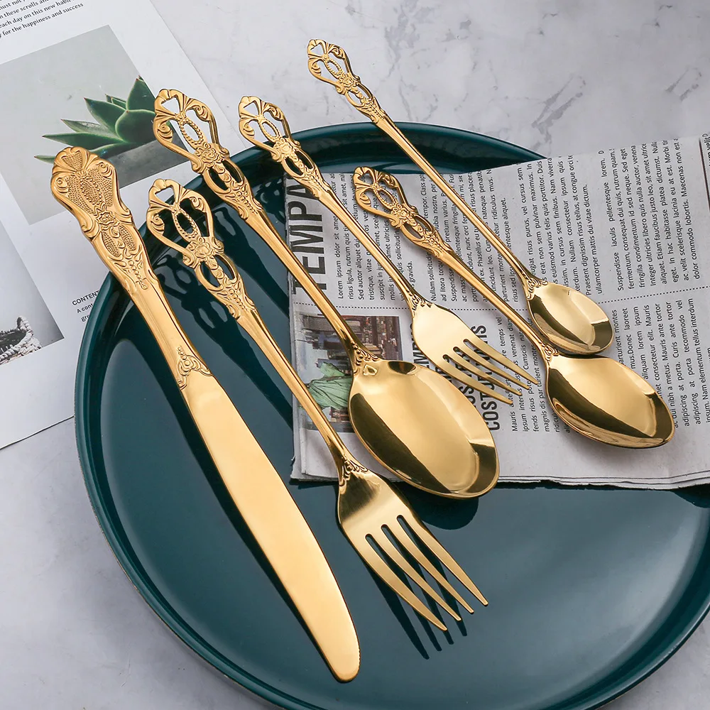 

6 pieces of royal steak cutlery gift box Western tableware thickened hollow embossed spoon Hotel banquet cutlery