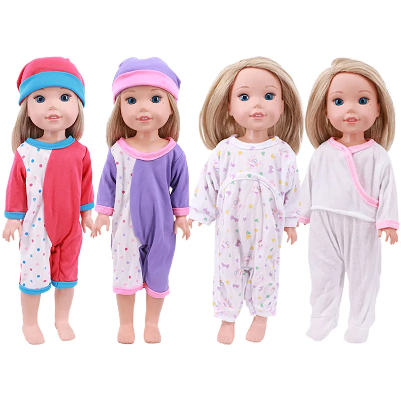 Doll Clothes Cotton Pajamas+Hat For 14.5Inch Wellie Wisher&32-34Cm Paola Reina&Nancy Stitching Color Design,Best Gift For Girls