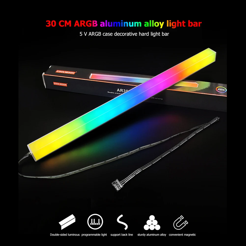 30cm RGB LED Strip 5V 3Pin ARGB Computer Case Light Bar Aluminum Alloy Magnetic Small 4 Pin Light-Strip for PC Case