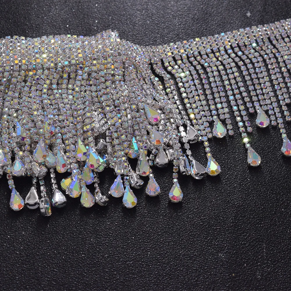 

CuiEr 5yards AB Glass 3.1" Fringe Trimmings with Rhinestone Tassel Decorations for Women Dress Cloths Decoration Sew on Applique