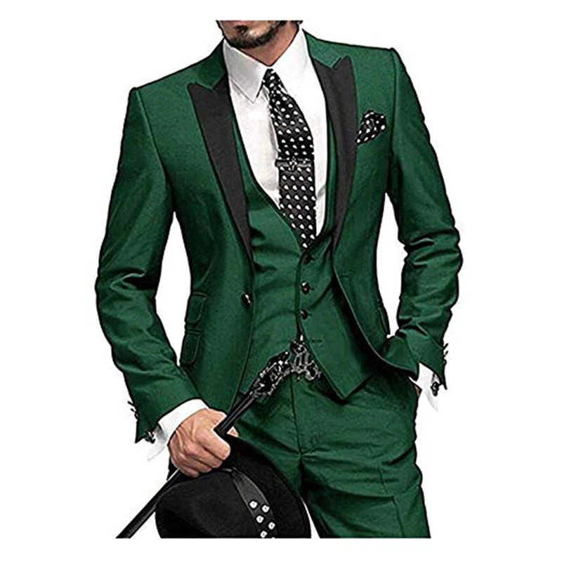 2021 Dark Gray Skinny Custom Made Men Suits for Wedding Peak Lapel Groomsmen Best Man Tuxedo 3 Piece Suit Set（Jacket+Vest+Pants