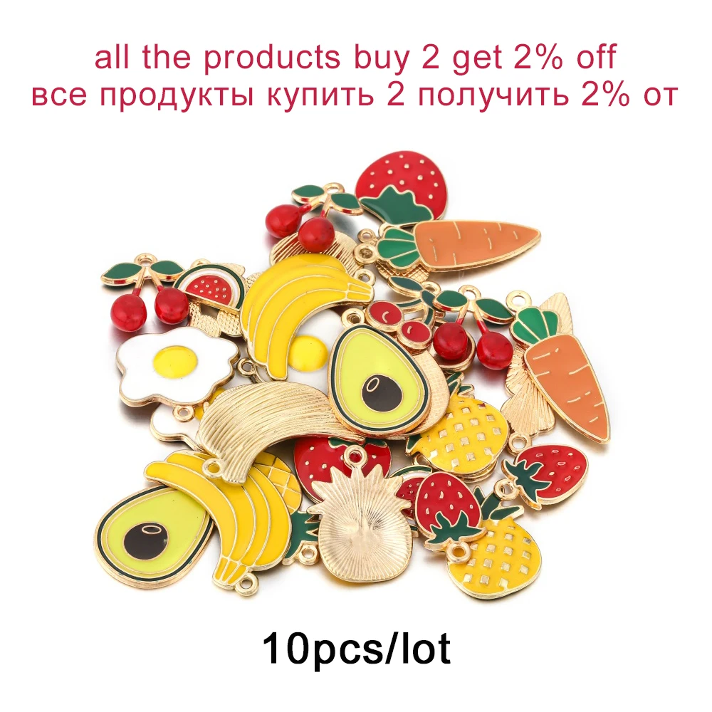 10Pcs/Lot Alloy Enamel Banana Watermelon Charms Fruit Pendant For DIY Handmade Bracelet Necklace Jewelry Making Accessories