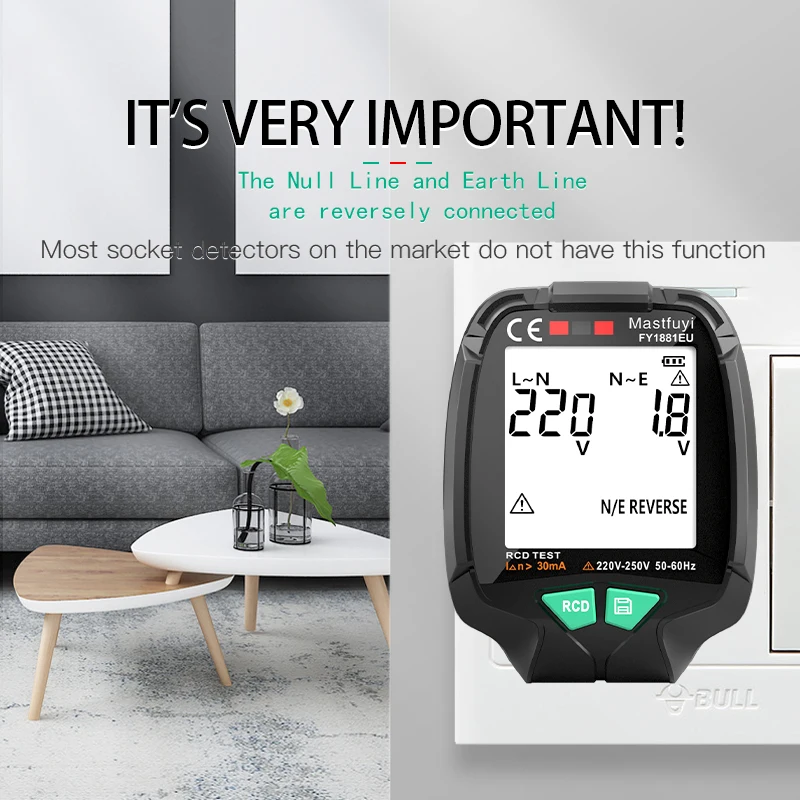 FY1881 Digital Smart Socket Tester Voltage Test Socket Detector US/UK/EU Plug ENull Line Phase Check RCD Test Data Storage