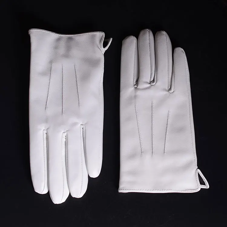Men's Genuine Leather Real Leather Winter Warm White Ceremonial Short Gloves