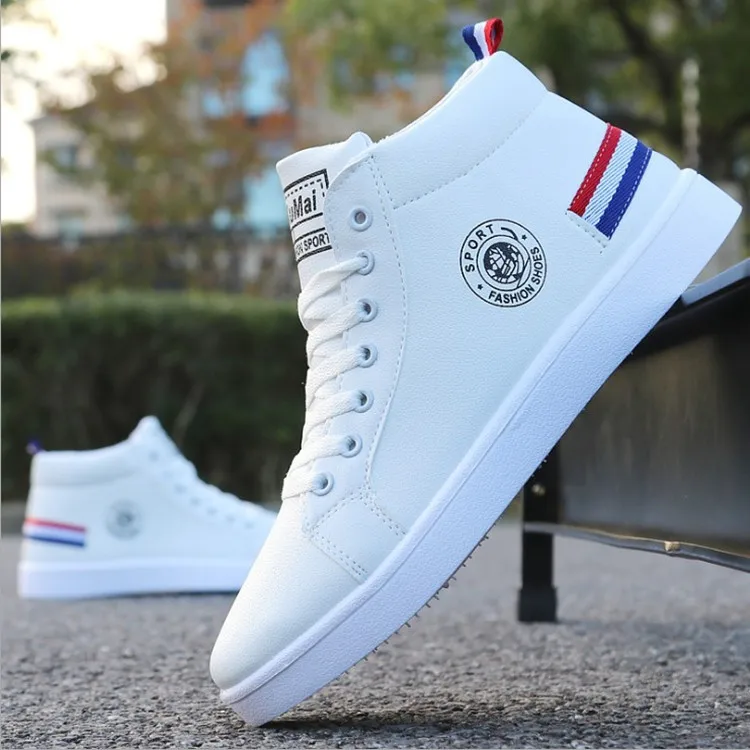 Casual Sneakers High Top Shoes Men White Sport Shoes 2021 New Arrival Ankle Boots Leather Sneakers Male Shoes d56