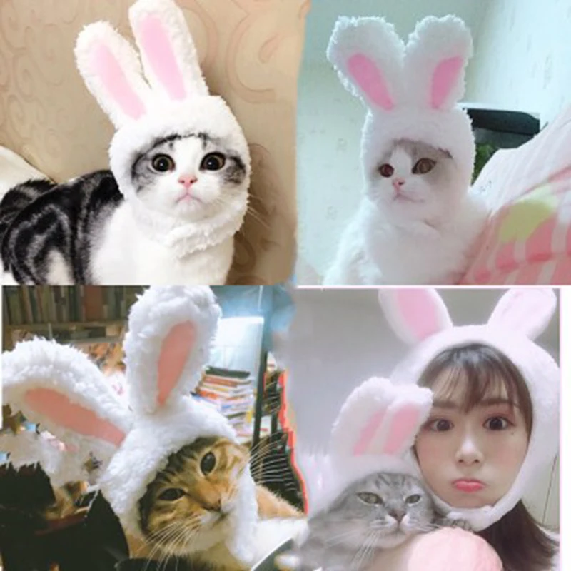 Funny Pet Dog Cat Rabbit Ears Hat Rabbit Wig Costume Winter Warm Puppy Headwear New Year Party Cosplay Clothes Pet Accessories