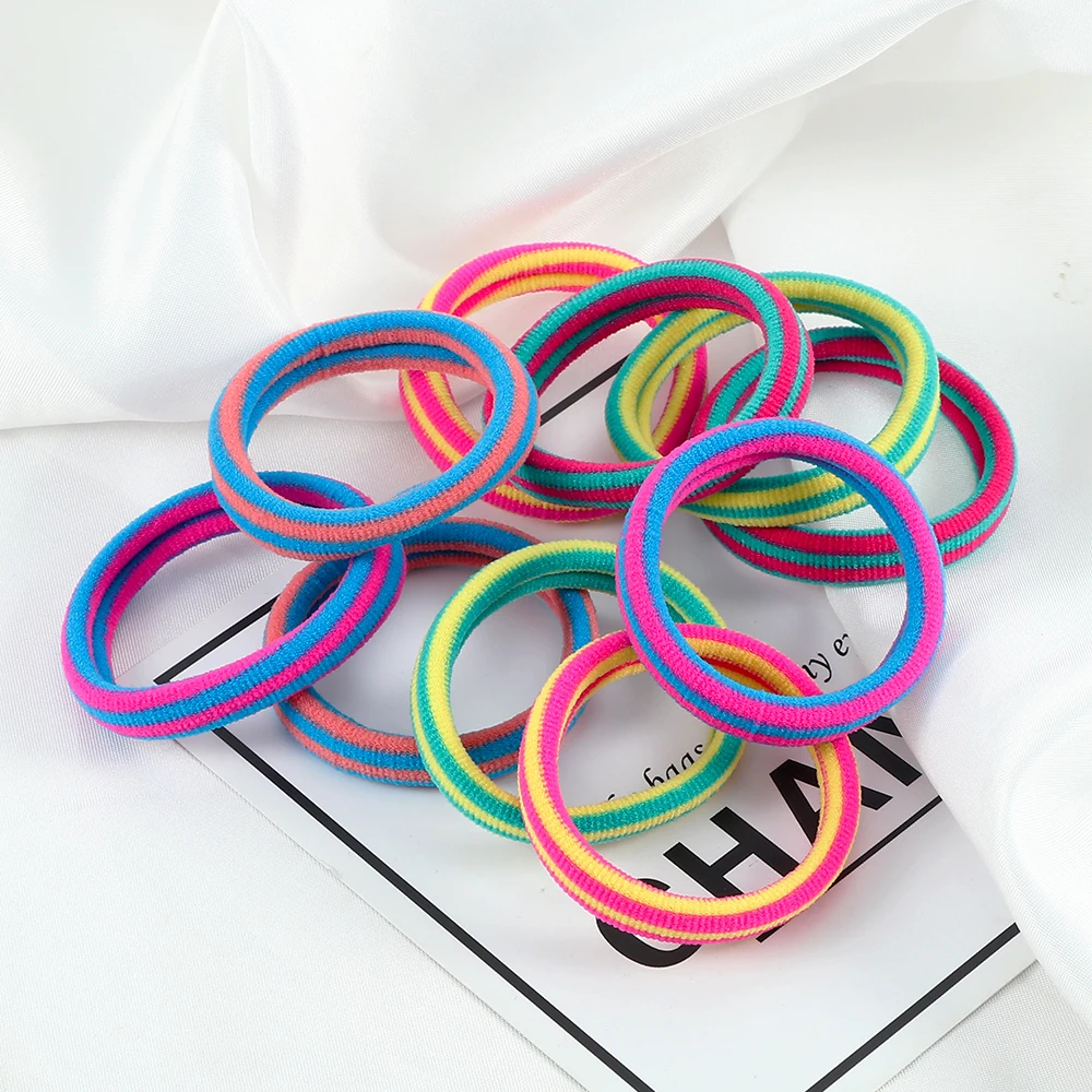 10Pcs Colorful Stripes Hair Band Accessories Solid Colors Seamless High Elastic Hair Ties Simple Basic Women Girl Headband Gift