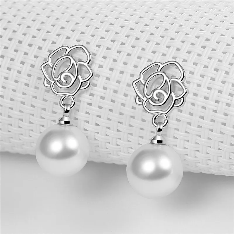 

925 Sterling Silver 10MM Round Pearl Piercing Stud Earrings For Women Girls Wedding Party Korean Jewelry Pendientes Gift Wejlajl