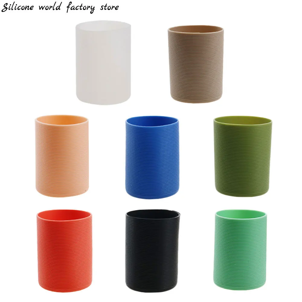 

6.5CM Silicone Heat Insulated Cup Sleeve Stripes Non-slip Wraps Protective For Glass Cup Sleeve Water Bottle Kettle Cover