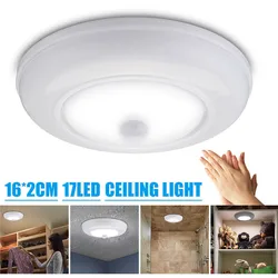 17LED Motion Sensor Ceiling Light 6V Wireless 4*AA Battery Powered Automatic Cabinet Lamp 3W Warm White Lighting for Room