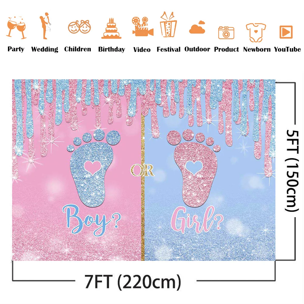 Kleine Füße Geschlecht Offenbaren Party Hintergrund Decor Junge oder Mädchen Neugeborenen Baby Dusche Foto Hintergrund Glitter Rosa oder Blau Photocall