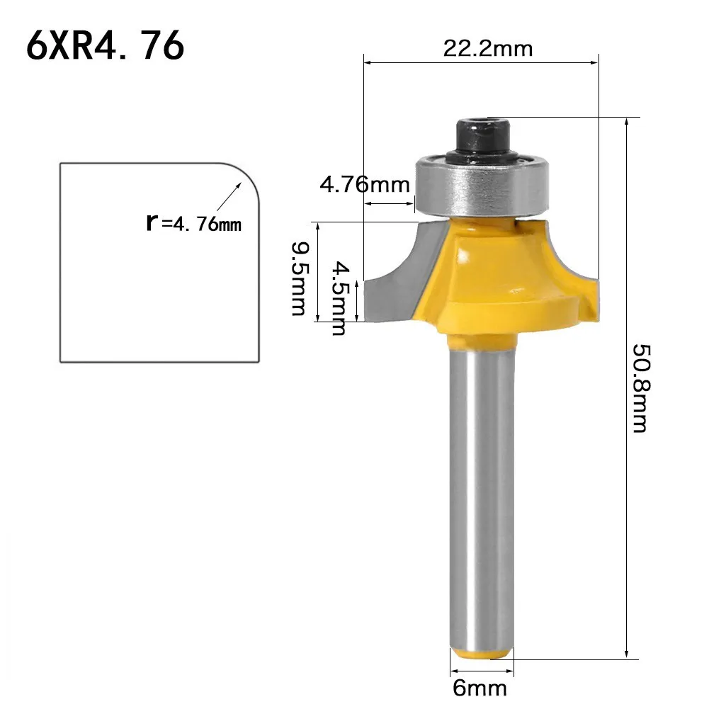 6mm Shank Corner Round Over Router Bit With Bearing Milling Cutter For Woodwork Carbide R3.17mm, R4.76mm, R6.35mm, R7.96