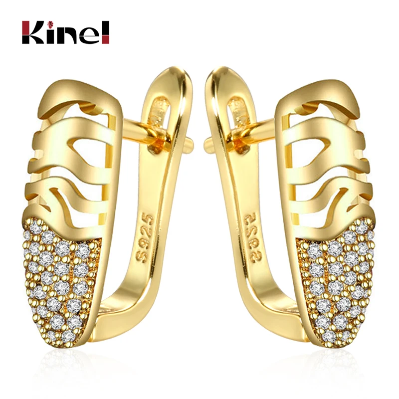 Kinel Simple Micro Wax Inlay Stud Earrings Women Fashion Wedding Jewelry Tibetan silver Natural Zircon Earring For Girl Gift