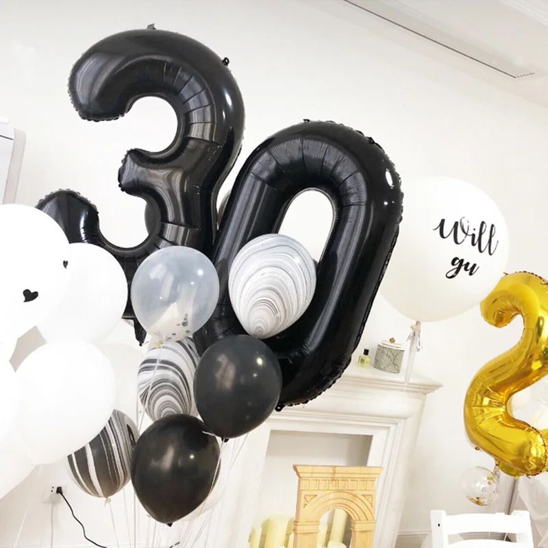 40 inch Black Figure Foil Number Balloon Anniversary Birthday Party Decoration Adult Bridal Shower Digital Ballon Kids Globo