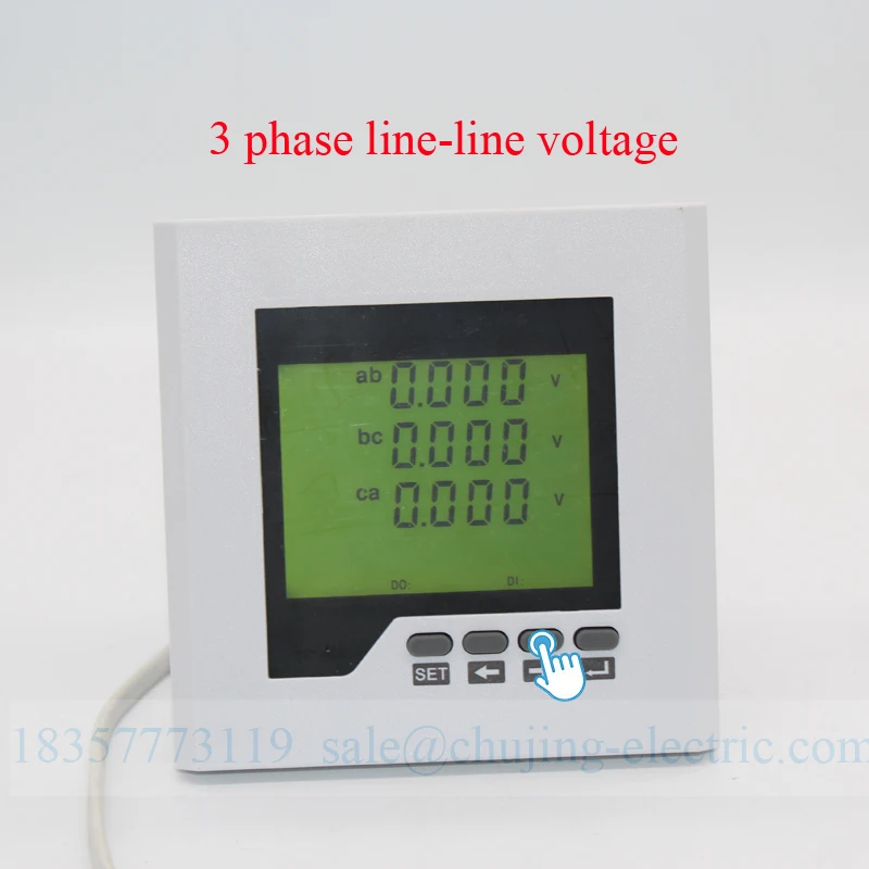 Medidor multifunción trifásico con pantalla LCD, medidor de frecuencia de voltaje de línea a línea, con 3 salidas de relé