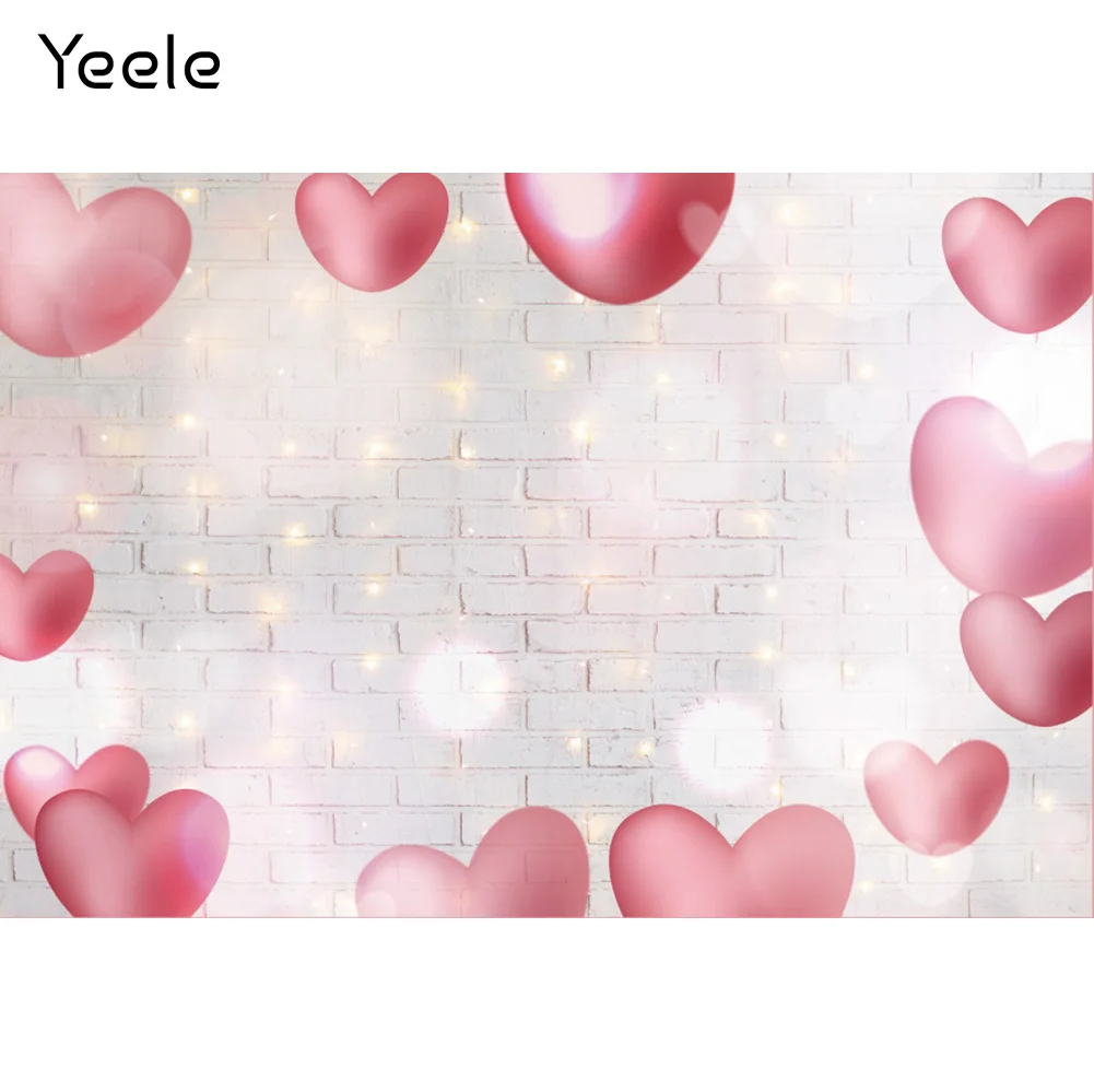 Yeele Valentine's Day Love Heart Light Bokeh White Brick Wall Photography Backdrop Photographic Backgrounds For Photo Studio