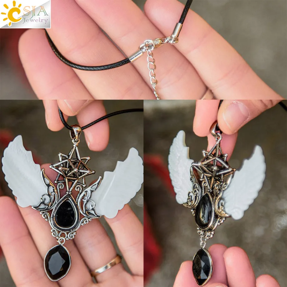 Merkaba Water Drop Crystal Necklace Natural Stone Pendants Vintage Angel Wing Jewelry Opal Obsidian Rose Quartz Necklaces G780