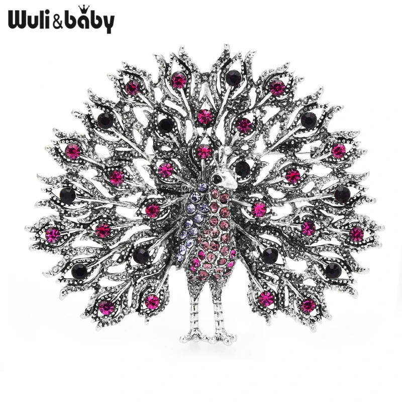 Wuli&baby Mulitcolor Big Sparkling Peacock Brooches Pins For Women Jewelry Gift 4 Colors Badge Scarf Buckle