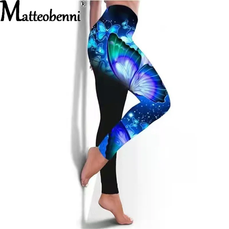 Spring Autumn 2021 New Elastic Leggings Butterfly Printing Pant Casual Bodycon Women Running Trousers Street Pencil Pant Femme