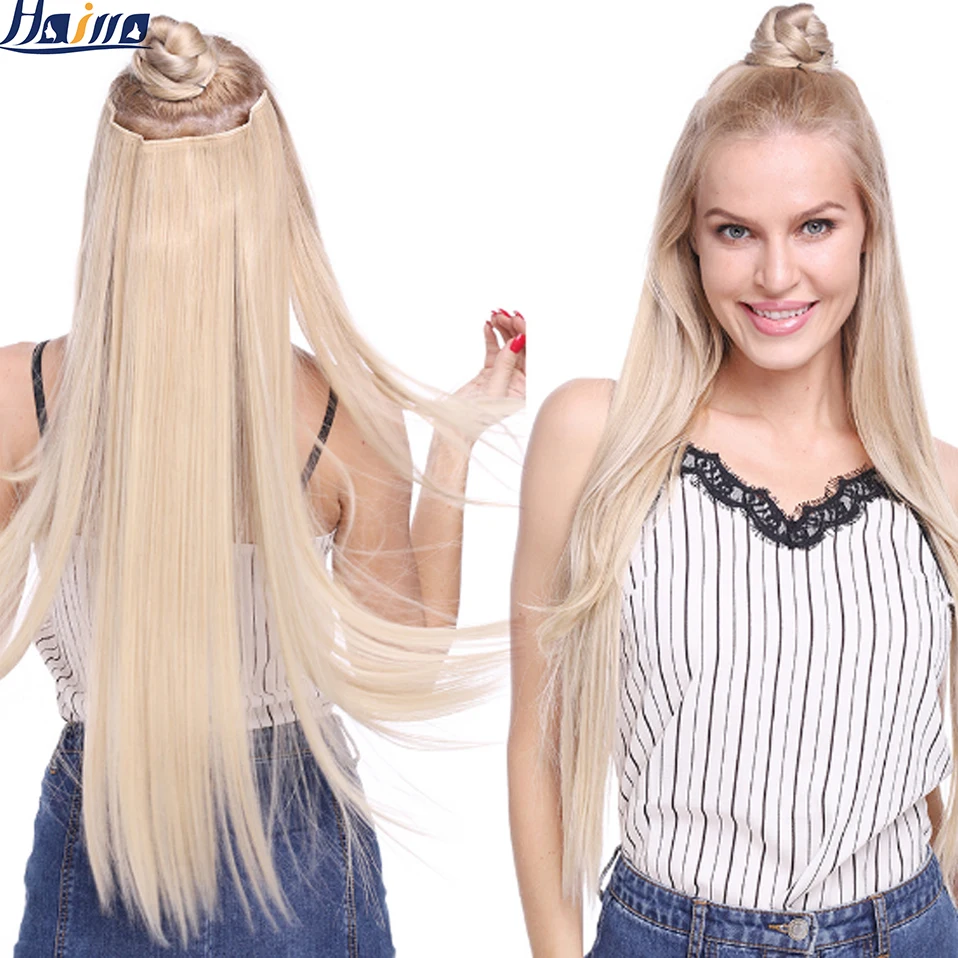 HAIRRO 26\'\' Long Straight 5 Clips Synthetic Hair Long Straight Clip In Hair Extensions False Hair Black Hair Pieces For Women