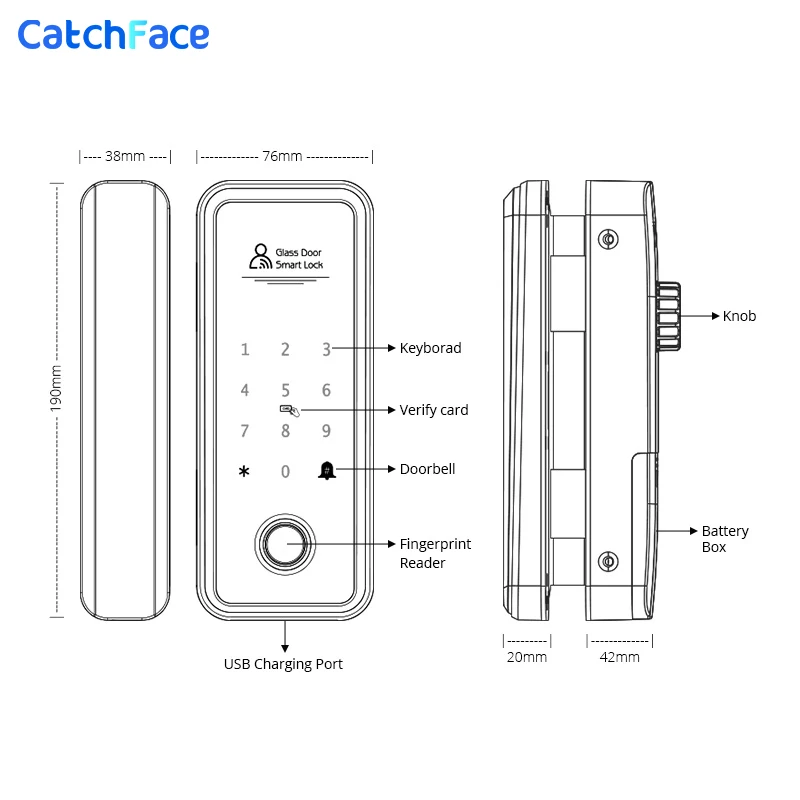 Tuya Smart Lock For Glass Door Fingerprint Code Card Frameless Frame Electronic Door Lock Digital Lock Sliding Door