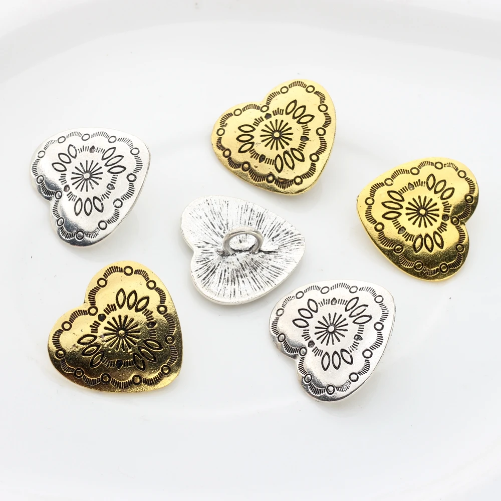 30MM 3pcs/lot Retro Zinc Alloy Sweet Heart Bronze Decorative Vintage Concho Buttons Charms For DIY Jewellery Accessories