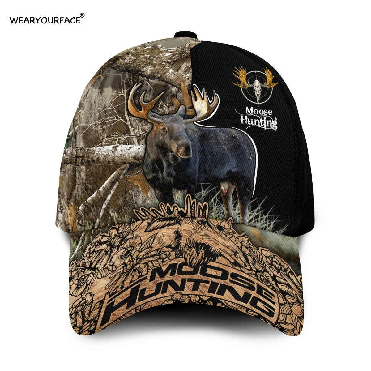 Moose Hunting Cute Cows Dog 3D All Over Printed Snapback Hat Men Women Adult Sports Headwear Outdoor Sun Visor Baseball Cap