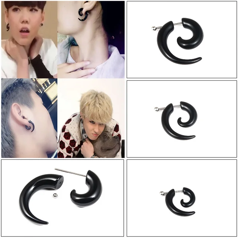 1 piece Punk Acrylic Black Bull Horn Snail Shape Earrings For Men / Women Hip-hop Rock Party Personality Ear Jewelry