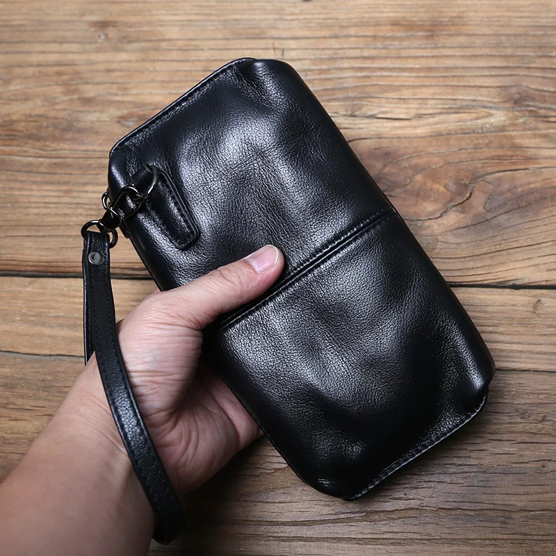NZPJ männer Leder Lange Brieftasche Erste Schicht Rindsleder Zipper Clutch Tasche Retro Bank Karte Fall Weichem Leder Telefon Fall münze Fall – Detail 13