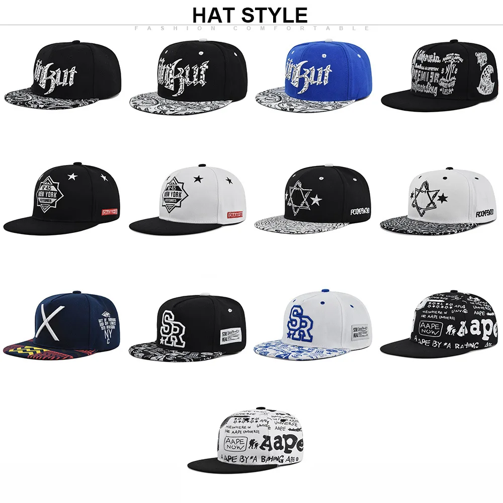 Hip-hop cap Flat hat Embroidery pattern Fashion Spring Autumn Flat brim hat  Sport cap Hip Hop Fitted Cap Youth tide cap