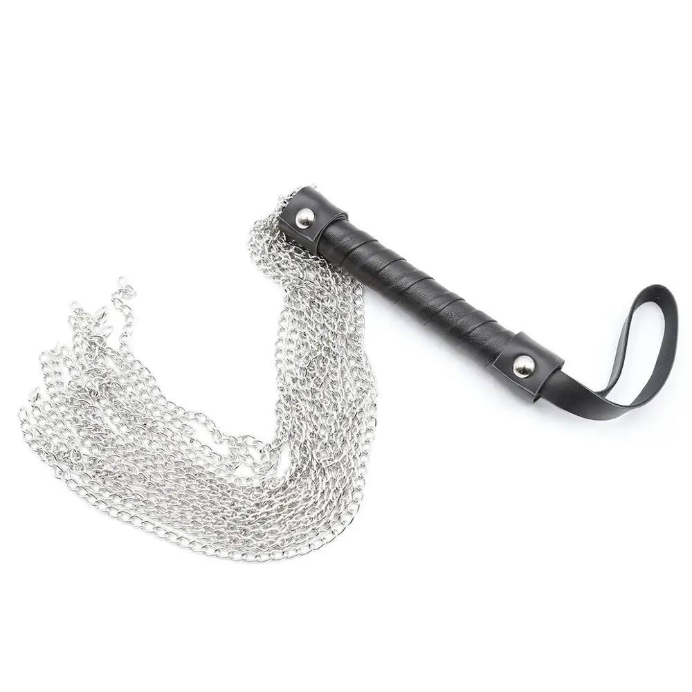 Leather Handle - Iron Chain Beard Riding Whip, Horse Whip Crop Riding Whip Teaching Training Tools Whips
