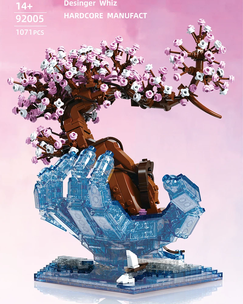 QZL92005 Cherry Blossoms Bricks Model High-Tech DIY Assembled Creative Building Blocks Set 1071PCS Hardcore Decoration Toys