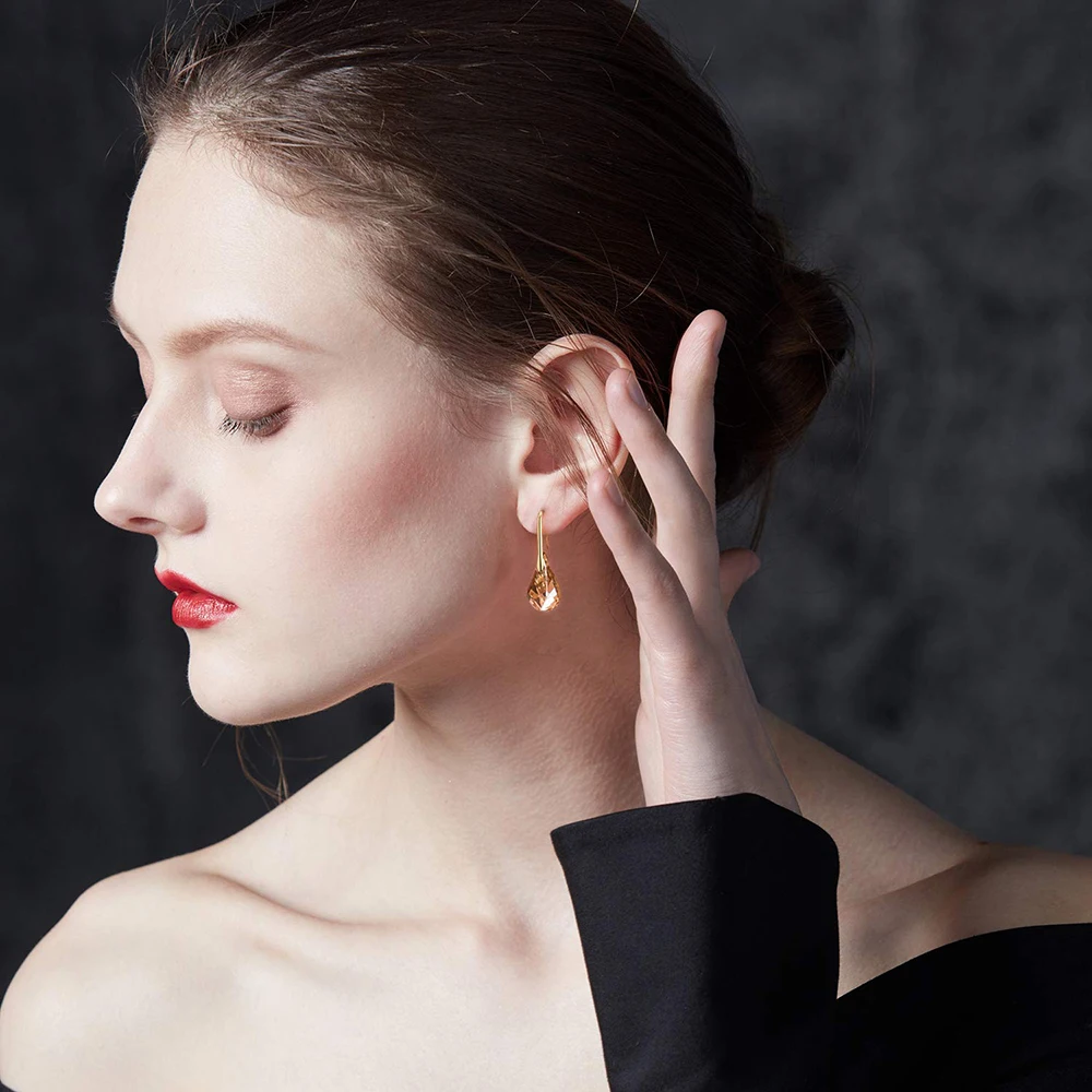 Trendy Gold Color Helix Pendant Drop Dangle Earrings Real Crystals From Austria For Women Party Statement Indian Jewelry Friends