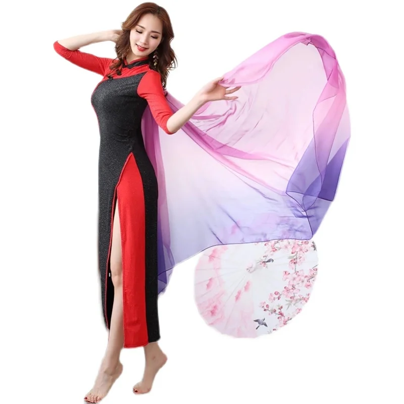 Dance Belly Dance Dress Costume New Woman Clothes Chinese style Cheongsam Stitching Split Dress Female Adult Performance Red