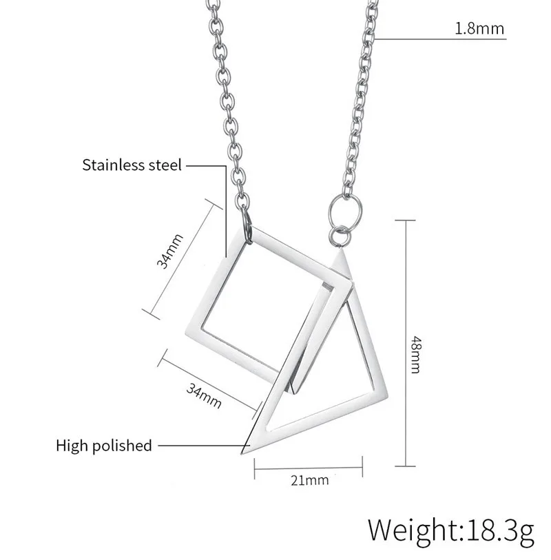 Stainless Steel Geometric Pendant Inverted Triangle Necklace for Men and Boys Charm Punk Hip Pop Jewelry