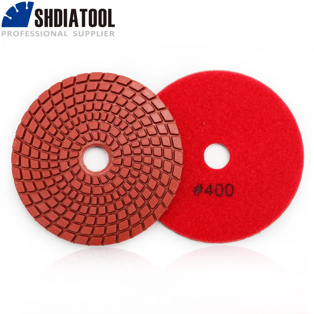 SHDIATOOL 4นิ้ว5Pcs #400 Professional เพชรแผ่นขัดแบบยืดหยุ่นบดแผ่นดิสก์สำหรับหินแกรนิตหินอ่อนเซรามิค