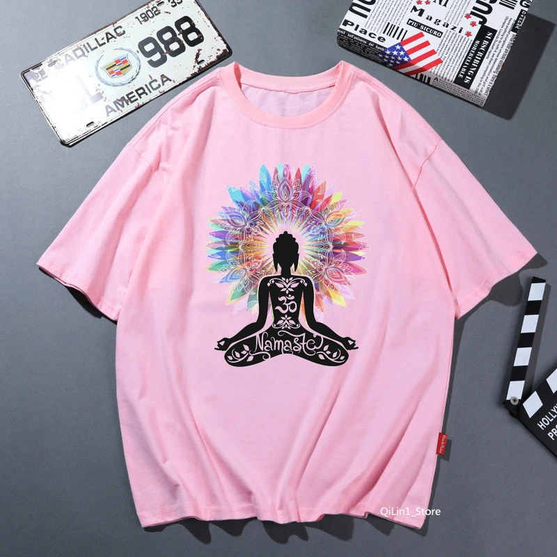 Zen Hobo Boho Paix T-shirt Women Buddha Chakra Meditation Print Tops Simple Short-Sleeve Ladies Tee T Shirt Femme Summer Tshirt