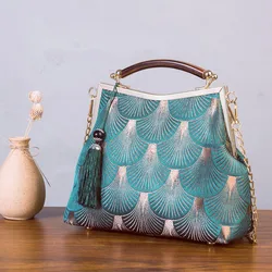 Bolsos de concha de bloqueo de diseñador Vintage para mujer, bolso hecho a mano puro, bolso cruzado de hombro con cadena de flecos, bolsos elegantes para mujer