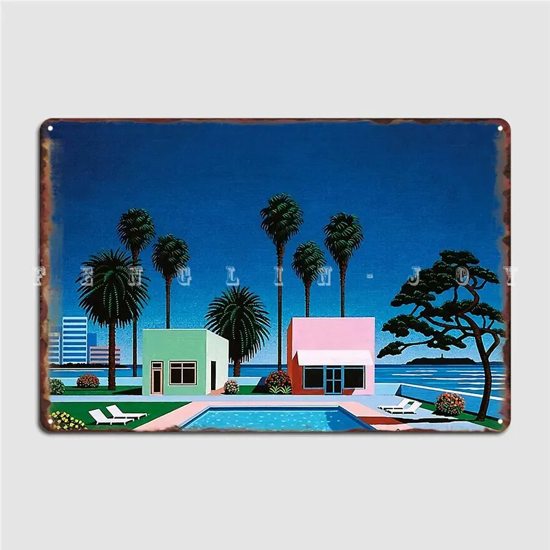 Hiroshi Nagai Vaporwave Nufi Metal Sign Wall Cave Pub Garage Custom Wall Decor Tin Sign Poster