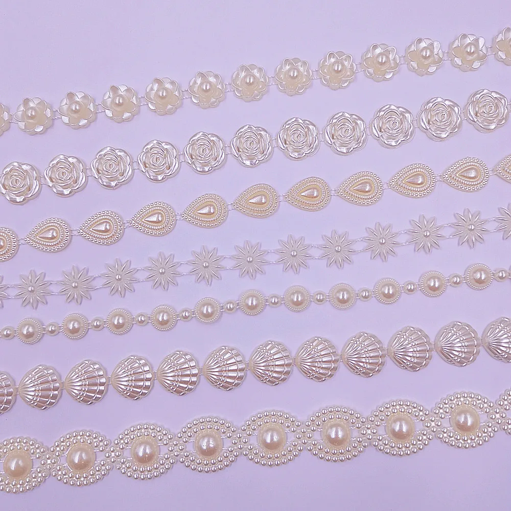 1meter/2meter ABS Imitation Pearl Beads Chain Banding Trims Sewing for DIY  Wedding Party Craft Headband 26 designs choose