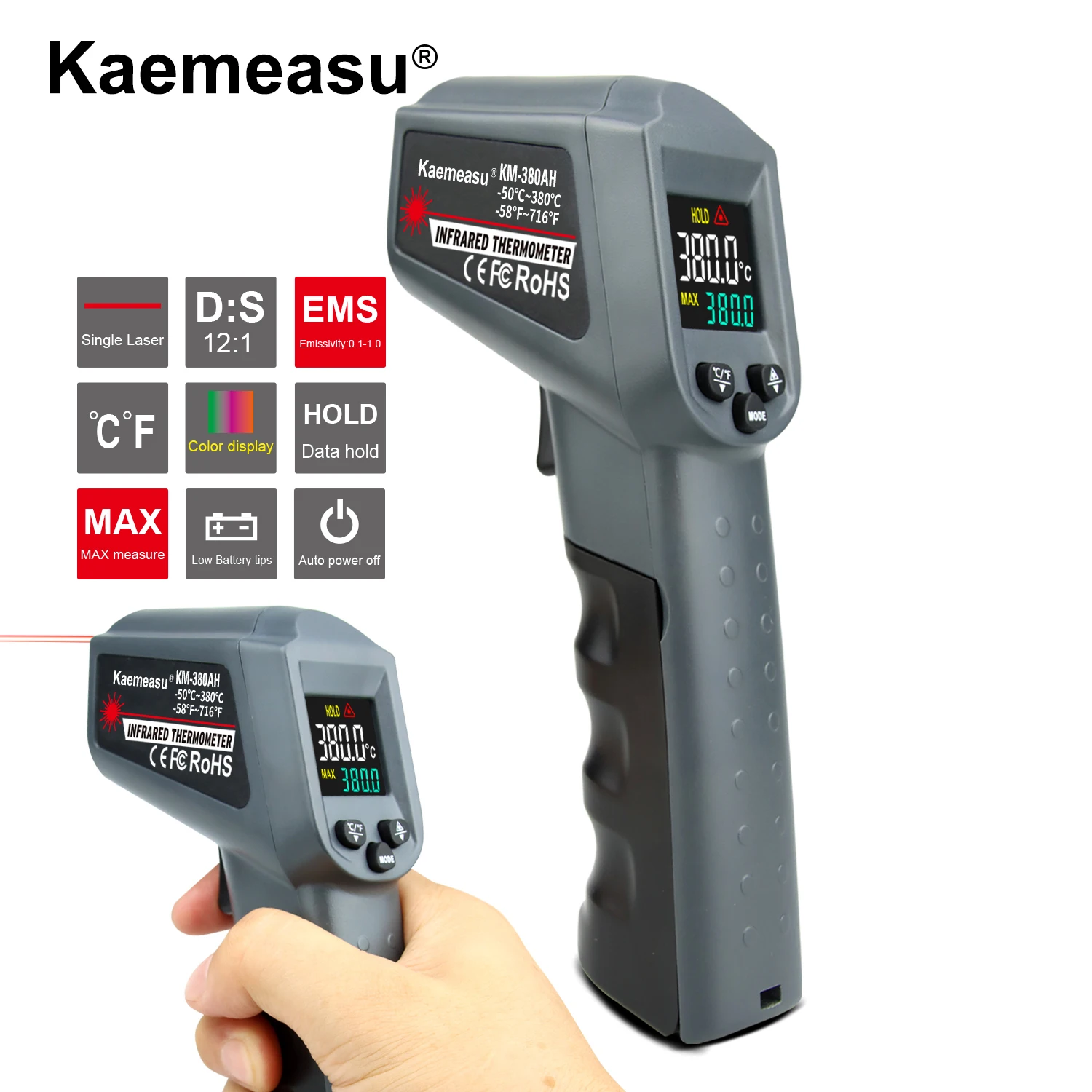 

Handheld Digital Infrared Thermometer Non-Contact Laser Industrial High Temperature Gun Color LCD Digital thermometer