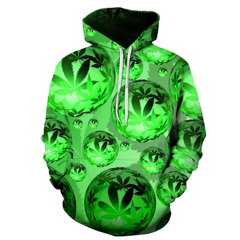 

Green Harajuku sweatshirt 3d hoodie for men and women Green maple leaf printed hoodie casual sportswear with pockets