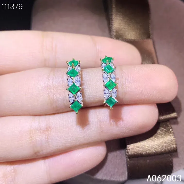 

KJJEAXCMY Fine Jewelry 925 sterling silver inlaid natural Emerald female earrings Ear studs lovely support detection