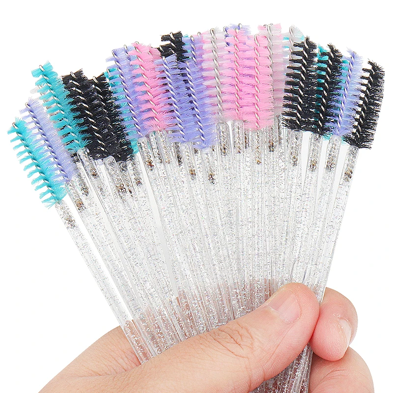 

200pcs Disposable Eyelash Extension Brush White Crystal Diamond Handle Fenty Beauty Cosmetics Eye Lash Eyeshadow Makeup Brushes