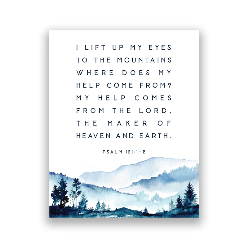 Psalm 121 Bible Verse Quote Canvas Painting Scripture Wall Art Prints Baptism Gift Christian Wall Pictures Faith Poster Decor