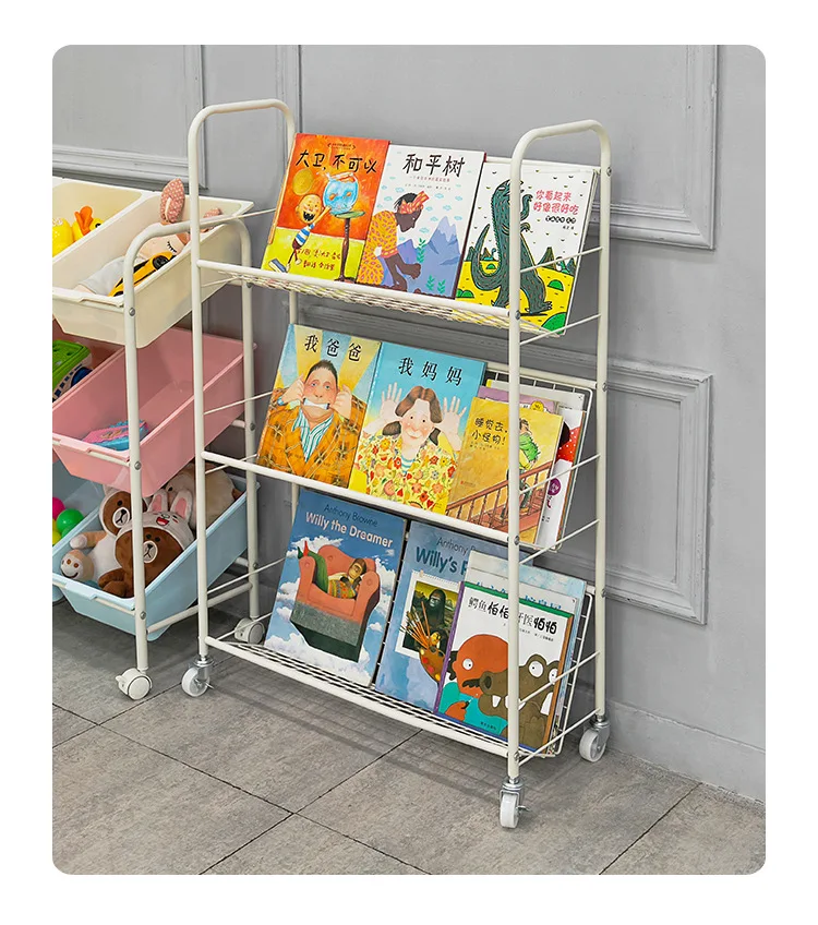 Children\'s Book Rack Stacking Floor Student Simple Bookcase Bookcase Study Room Mobile Large Capacity Bookcase Storage Shelf