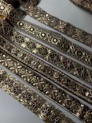 2 Yards etnico filo d'oro maglia paillettes tessitura nastro nastro scarpe vestito decorativo ricamato pizzo trim floreale cucito fai da te nuovo