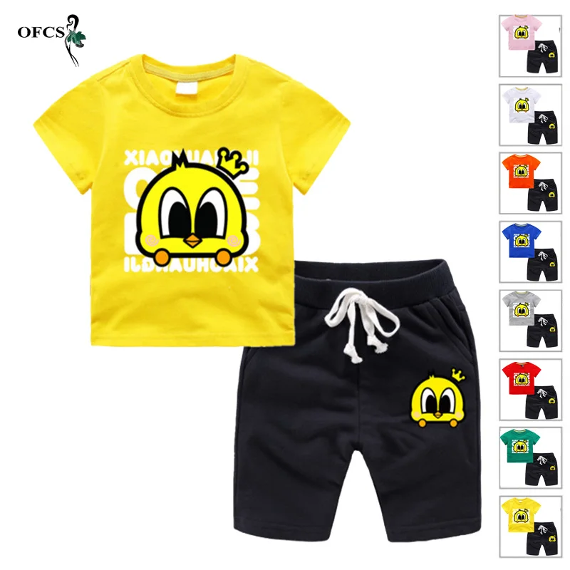 

2pcs/set Summer Cool Cartoon Cotton Suit New Children T-shirt Tops + Shorts Beach Pants Boy Girl Infant Fashion Homewear Outfits