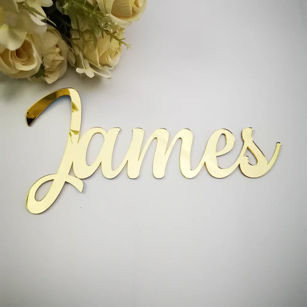 Espejo personalizado con nombre dorado para Bebé y Niño, letrero de escritura familiar, decoración de guardería, letrero de mesa con nombre personalizado, decoración de pared, letra plateada de Color