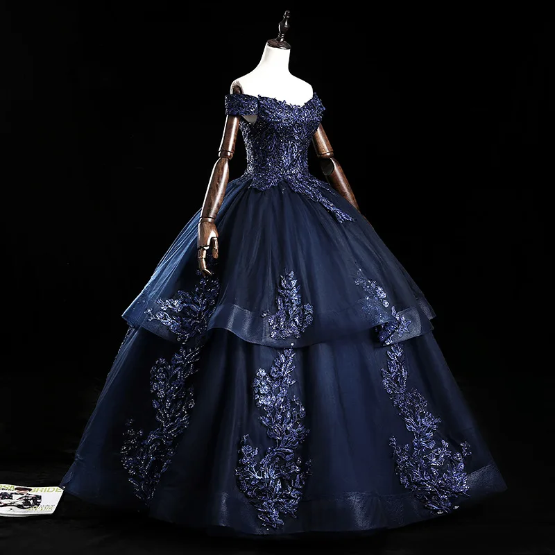 Vestido de quinceanera, novo vestido 2020, ombros de fora, azul marinho, rosa, dourado, formal, baile, festa